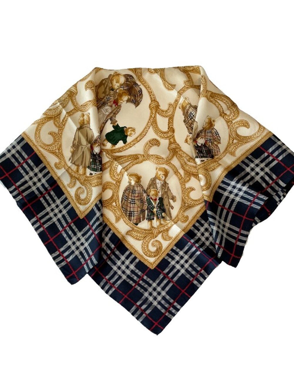 Burberry Vintage Silk Scarf Teddy Bears Motif